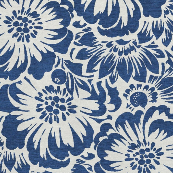 HomeRoots 10' X 14' Navy Blue & Ivory Floral Area Rug - Durable, Stain Resistant, UV Protected for Busy Homes 648670