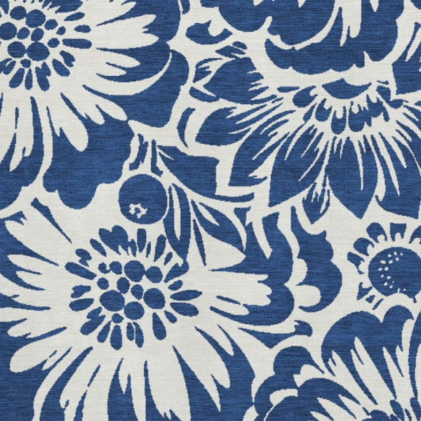 HomeRoots 10' X 14' Navy Blue & Ivory Floral Area Rug - Durable, Stain Resistant, UV Protected for Busy Homes 648670