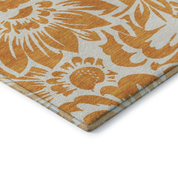 HomeRoots 8' Orange And Ivory Floral Washable Round Rug - Stain Resistant, UV Protected, Perfect for Any Space! 648673