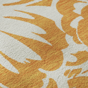 HomeRoots 8' Orange And Ivory Floral Washable Round Rug - Stain Resistant, UV Protected, Perfect for Any Space! 648673