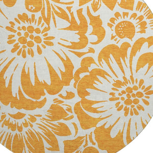 HomeRoots 8' Orange And Ivory Floral Washable Round Rug - Stain Resistant, UV Protected, Perfect for Any Space! 648673