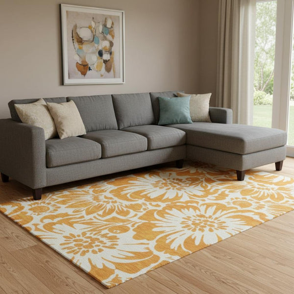 HomeRoots 8' X 10' Orange Floral Area Rug with Stain Resistance & UV Protection for Kids and Pets - Stylish Decor 648674