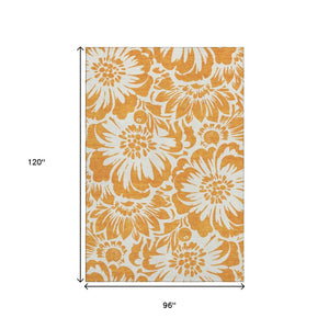 HomeRoots 8' X 10' Orange Floral Area Rug with Stain Resistance & UV Protection for Kids and Pets - Stylish Decor 648674