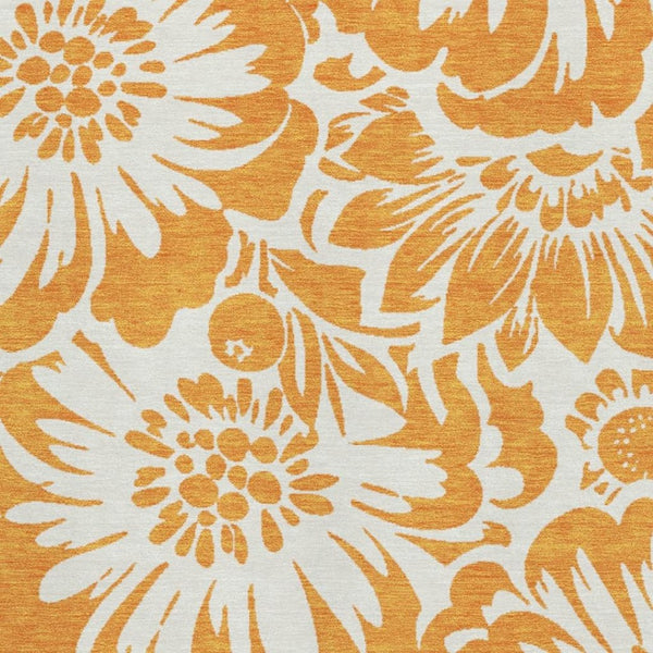 HomeRoots 9' X 12' Orange & Ivory Floral Area Rug - Washable, UV Protected, Durable for Family & Pet Homes 648675