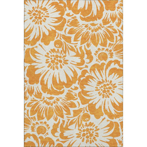 HomeRoots 10' X 14' Washable Orange and Ivory Floral Area Rug with UV Protection for Stylish Living Spaces 648676