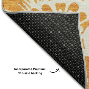 HomeRoots 10' X 14' Washable Orange and Ivory Floral Area Rug with UV Protection for Stylish Living Spaces 648676