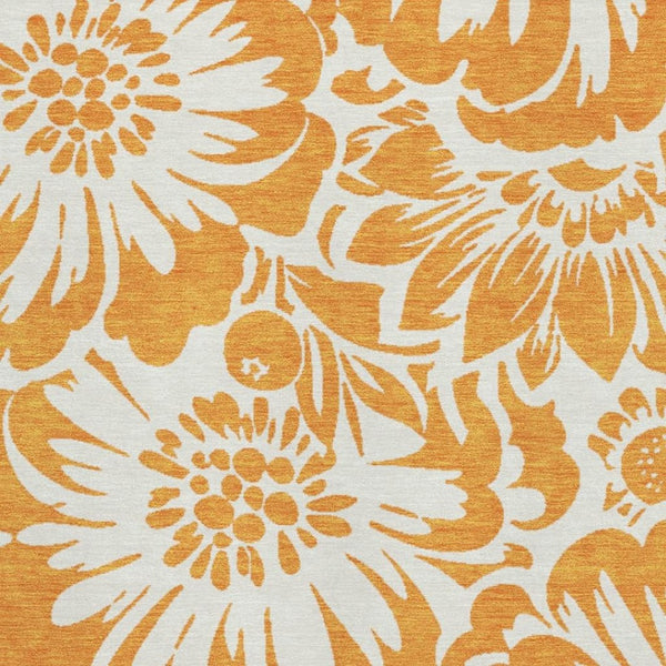 HomeRoots 10' X 14' Washable Orange and Ivory Floral Area Rug with UV Protection for Stylish Living Spaces 648676