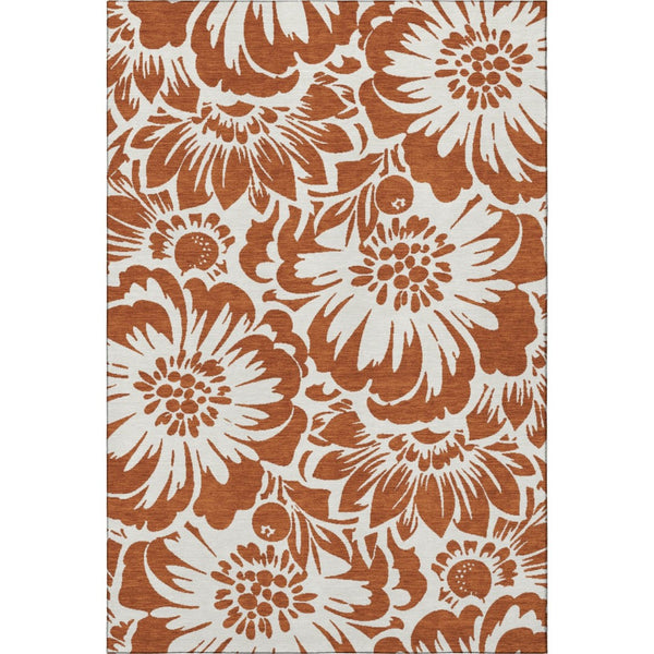 HomeRoots 5' X 8' Elegant Rust and Ivory Floral Area Rug – Washable, Stain-Resistant, UV Protected for Homes 648678