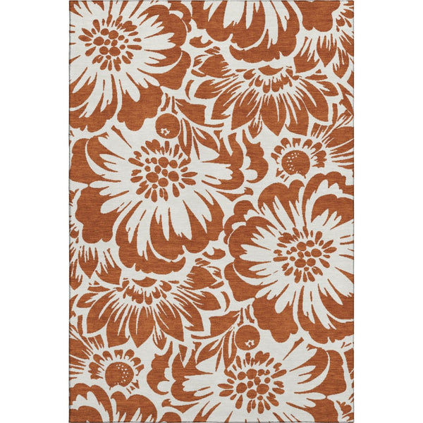 HomeRoots 5' X 8' Elegant Rust and Ivory Floral Area Rug – Washable, Stain-Resistant, UV Protected for Homes 648678