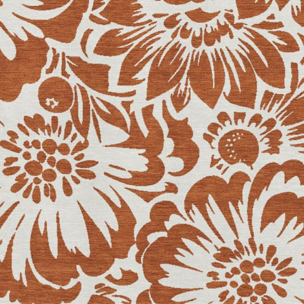 HomeRoots 5' X 8' Elegant Rust and Ivory Floral Area Rug – Washable, Stain-Resistant, UV Protected for Homes 648678
