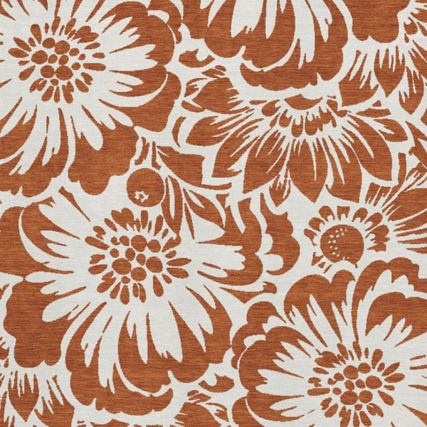 HomeRoots 5' X 8' Elegant Rust and Ivory Floral Area Rug – Washable, Stain-Resistant, UV Protected for Homes 648678