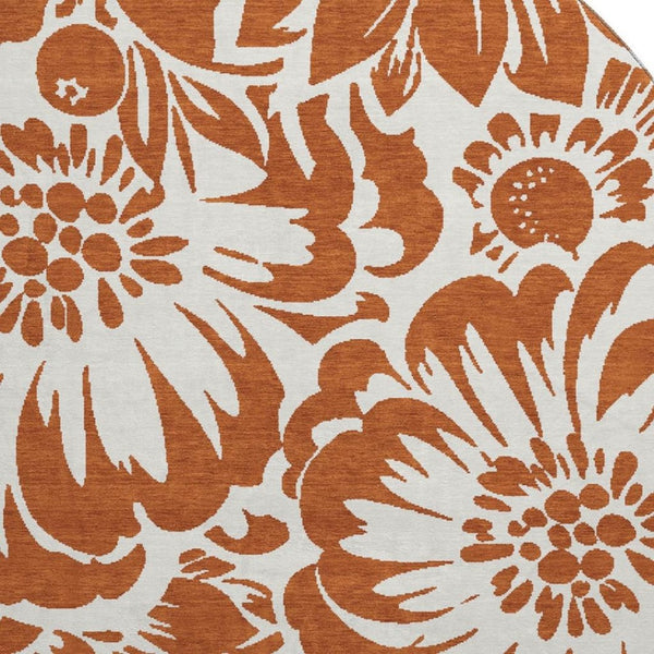 HomeRoots 8' Washable Round Rug with Timeless Rust & Ivory Floral Design, UV Protection & Stain Resistance 648679