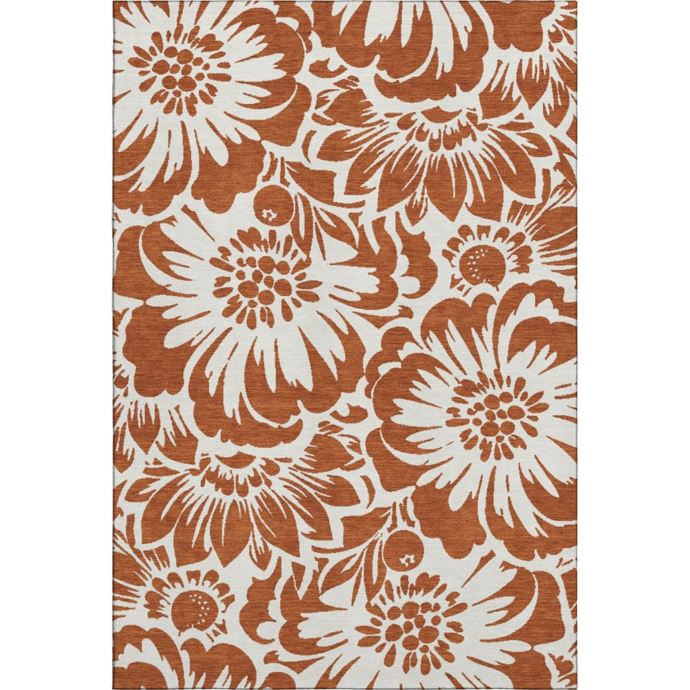 HomeRoots 8' X 10' Rust Floral Washable Area Rug with UV Protection – Durable, Stylish & Pet-Friendly Design 648680