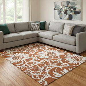 HomeRoots 9' X 12' Rustic Floral Washable Area Rug - Durable, UV-Protected, Perfect for Family Rooms & Patios! 648681