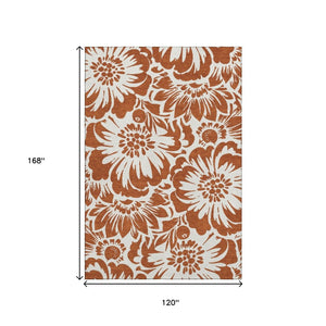 HomeRoots 10' X 14' Floral Washable Area Rug - Rust & Ivory, UV Protected, Durable & Perfect for High-Traffic Spaces 648682