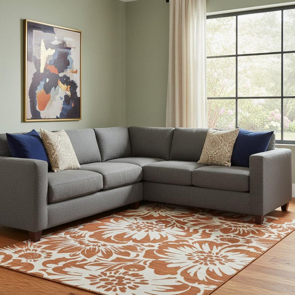 HomeRoots 10' X 14' Floral Washable Area Rug - Rust & Ivory, UV Protected, Durable & Perfect for High-Traffic Spaces 648682