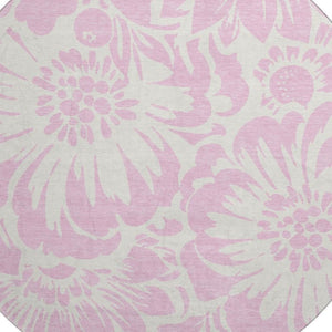 HomeRoots 8' Pink And Ivory Floral Washable Round Rug - Durable, UV-Protected, Stylish Accent for Any Room 648685