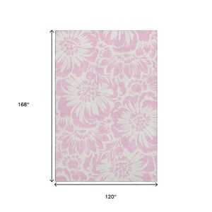 HomeRoots 10' Pink and Ivory Floral Area Rug - Washable, UV Protected, Soft & Stain Resistant for Home Decor 648688