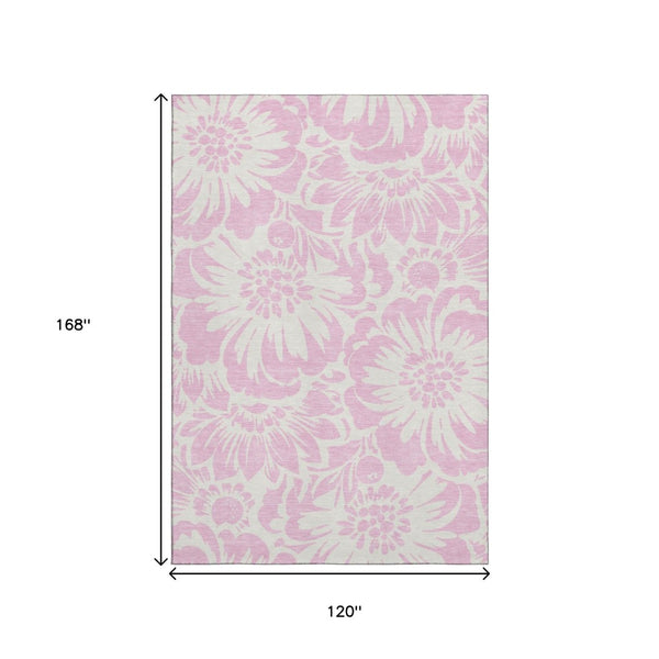 HomeRoots 10' Pink and Ivory Floral Area Rug - Washable, UV Protected, Soft & Stain Resistant for Home Decor 648688