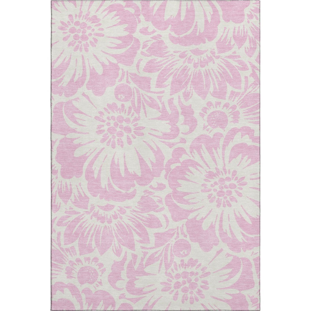HomeRoots 10' Pink and Ivory Floral Area Rug - Washable, UV Protected, Soft & Stain Resistant for Home Decor 648688