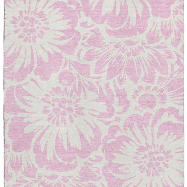 HomeRoots 10' Pink and Ivory Floral Area Rug - Washable, UV Protected, Soft & Stain Resistant for Home Decor 648688