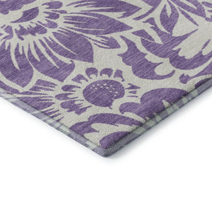 HomeRoots 8' Purple And Ivory Floral Round Rug - Washable, UV Protected, Stylish and Durable for Any Room 648691