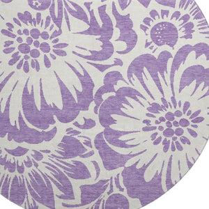 HomeRoots 8' Purple And Ivory Floral Round Rug - Washable, UV Protected, Stylish and Durable for Any Room 648691
