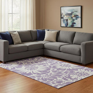 HomeRoots 8' X 10' Floral Washable Area Rug – Elegant Purple & Ivory Design with UV Protection for Homes 648692
