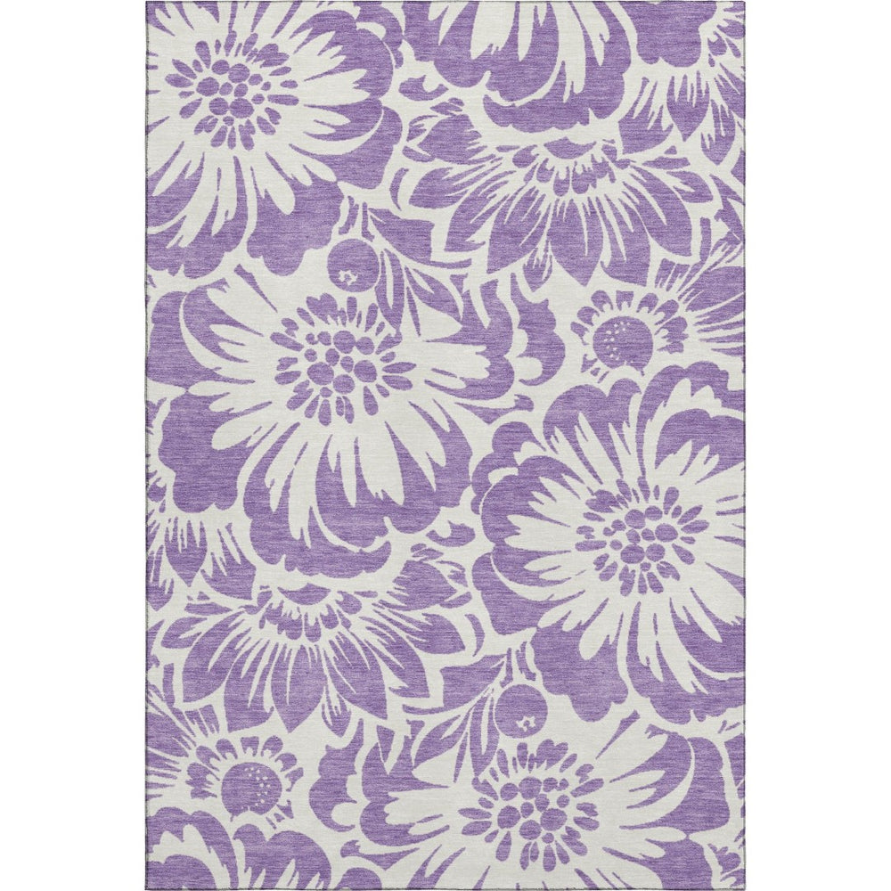 HomeRoots 8' X 10' Floral Washable Area Rug – Elegant Purple & Ivory Design with UV Protection for Homes 648692