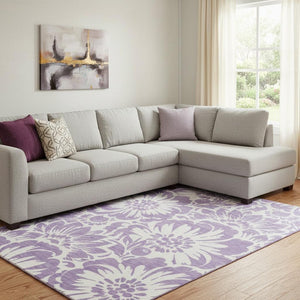 HomeRoots 10' X 14' Floral Washable Area Rug in Purple & Ivory - Stylish, Durable, UV Protected for Any Space 648694