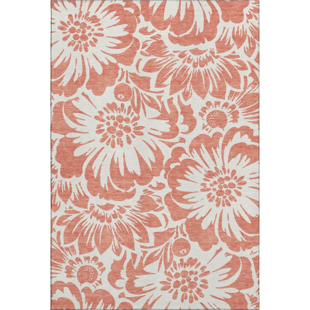 HomeRoots 5' X 8' Salmon and Ivory Floral Area Rug - Stain-Resistant, UV Protected, Machine Washable Style! 648696