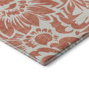 HomeRoots 8' Salmon and Ivory Floral Round Washable Rug – Durable, UV-Protected, Perfect for Family Spaces! 648697