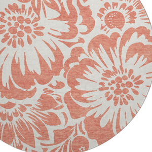 HomeRoots 8' Salmon and Ivory Floral Round Washable Rug – Durable, UV-Protected, Perfect for Family Spaces! 648697