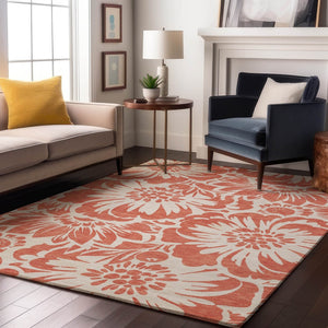 HomeRoots 10' X 14' Salmon and Ivory Floral Area Rug - Washable, UV Protected, Perfect for Busy Homes! 648700
