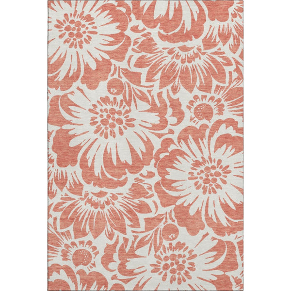 HomeRoots 10' X 14' Salmon and Ivory Floral Area Rug - Washable, UV Protected, Perfect for Busy Homes! 648700