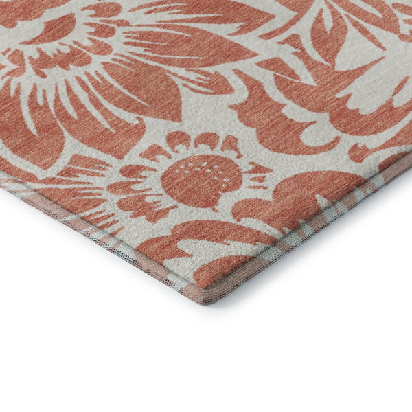 HomeRoots 10' X 14' Salmon and Ivory Floral Area Rug - Washable, UV Protected, Perfect for Busy Homes! 648700