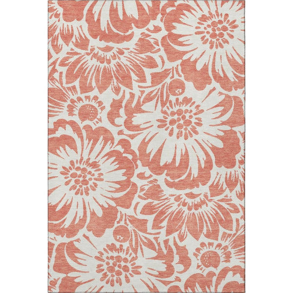 HomeRoots 10' X 14' Salmon and Ivory Floral Area Rug - Washable, UV Protected, Perfect for Busy Homes! 648700