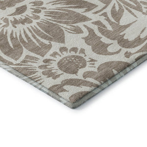 HomeRoots 8' Taupe and Ivory Floral Round Rug - Washable, UV Protected, Stylish Comfort for Any Space 648703