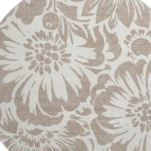 HomeRoots 8' Taupe and Ivory Floral Round Rug - Washable, UV Protected, Stylish Comfort for Any Space 648703