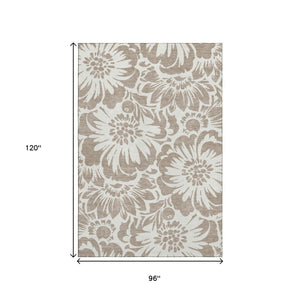 HomeRoots 8' X 10' Elegant Taupe & Ivory Floral Area Rug - Stain-Resistant, UV Protected for Busy Homes 648704