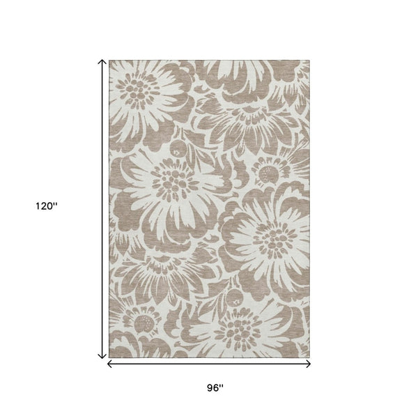 HomeRoots 8' X 10' Elegant Taupe & Ivory Floral Area Rug - Stain-Resistant, UV Protected for Busy Homes 648704