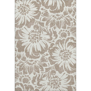 HomeRoots 10' X 14' Taupe and Ivory Floral Area Rug – Washable, Durable, UV-Protected for Busy Family Spaces 648706