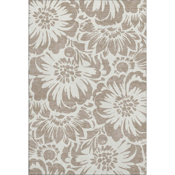 HomeRoots 10' X 14' Taupe and Ivory Floral Area Rug – Washable, Durable, UV-Protected for Busy Family Spaces 648706