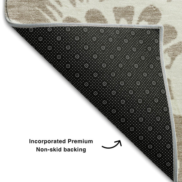 HomeRoots 10' X 14' Taupe and Ivory Floral Area Rug – Washable, Durable, UV-Protected for Busy Family Spaces 648706