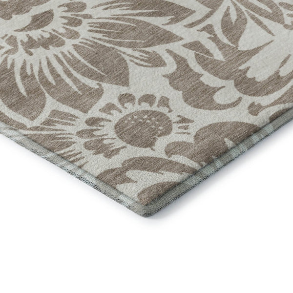 HomeRoots 10' X 14' Taupe and Ivory Floral Area Rug – Washable, Durable, UV-Protected for Busy Family Spaces 648706