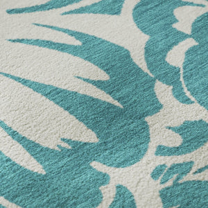HomeRoots 5' X 8' Teal & Ivory Floral Area Rug - Washable, UV Protected, Perfect for Homes with Kids & Pets! 648708