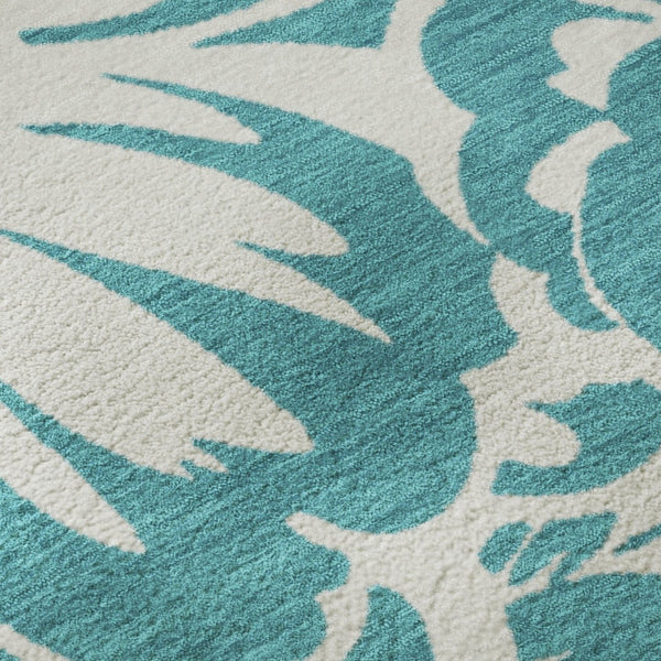 HomeRoots 5' X 8' Teal & Ivory Floral Area Rug - Washable, UV Protected, Perfect for Homes with Kids & Pets! 648708