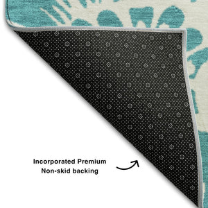 HomeRoots 8' Teal Floral Round Rug - Washable, UV Protected, Durable Design for Indoor & Outdoor Spaces 648709
