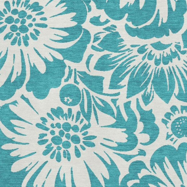 HomeRoots 8' X 10' Teal And Ivory Floral Washable Area Rug - Stylish, Durable, UV-Protected for Busy Homes 648710
