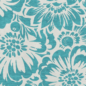 HomeRoots 9' X 12' Teal Floral Washable Area Rug - Durable, Stain Resistant, UV Protected for High-Traffic Areas 648711